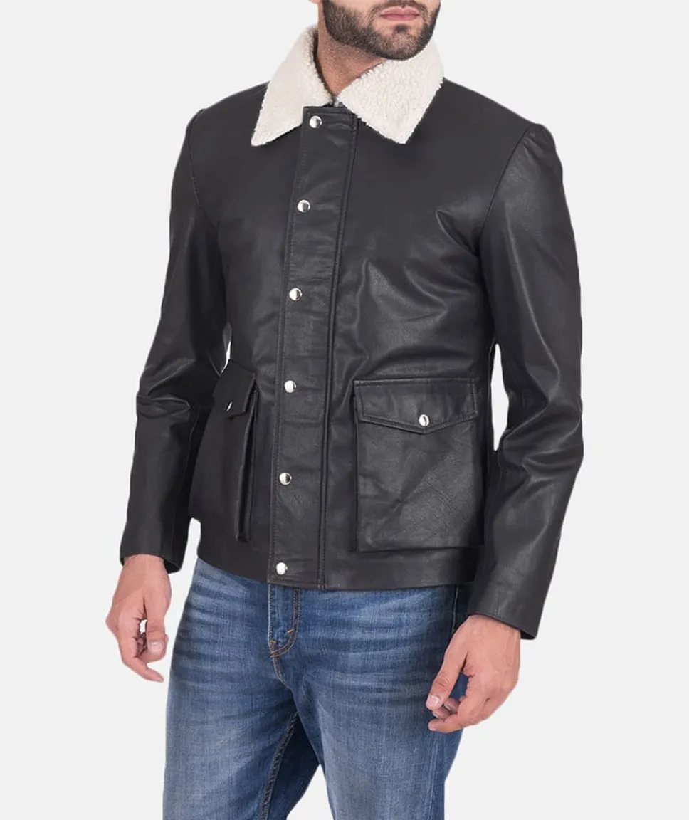 Harry Men’s Fur Collar Leather Jacket Black