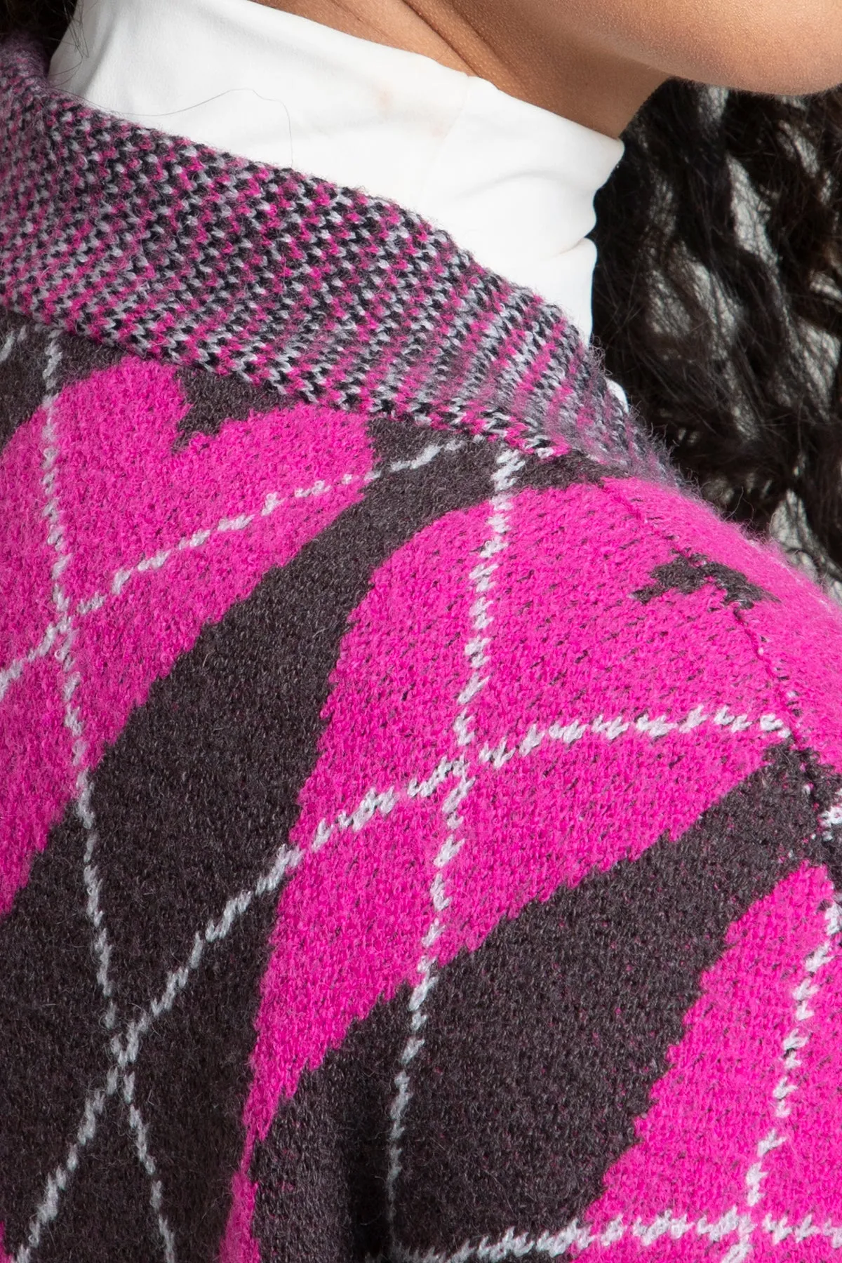 Heart Patterned Cardigan Argyle Knit