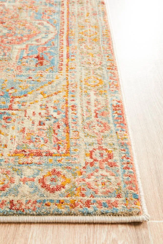 Helena Traditional Floral Faded Blue Modern Rug Runner