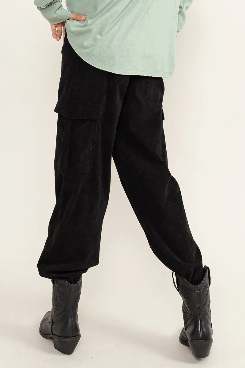 HF23F455-CORDUROY WIDE LEG CARGO PANTS