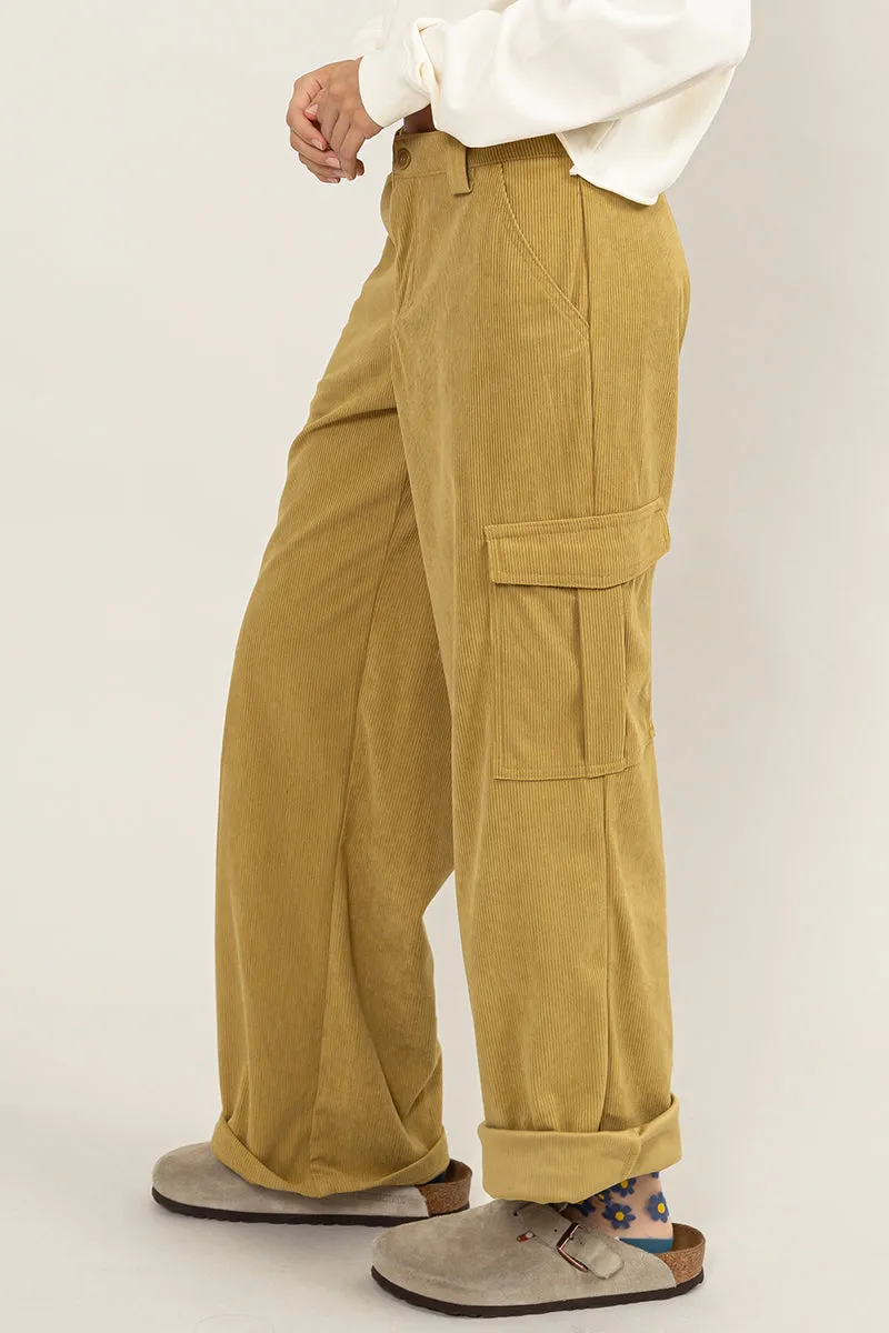 HF23F455-CORDUROY WIDE LEG CARGO PANTS