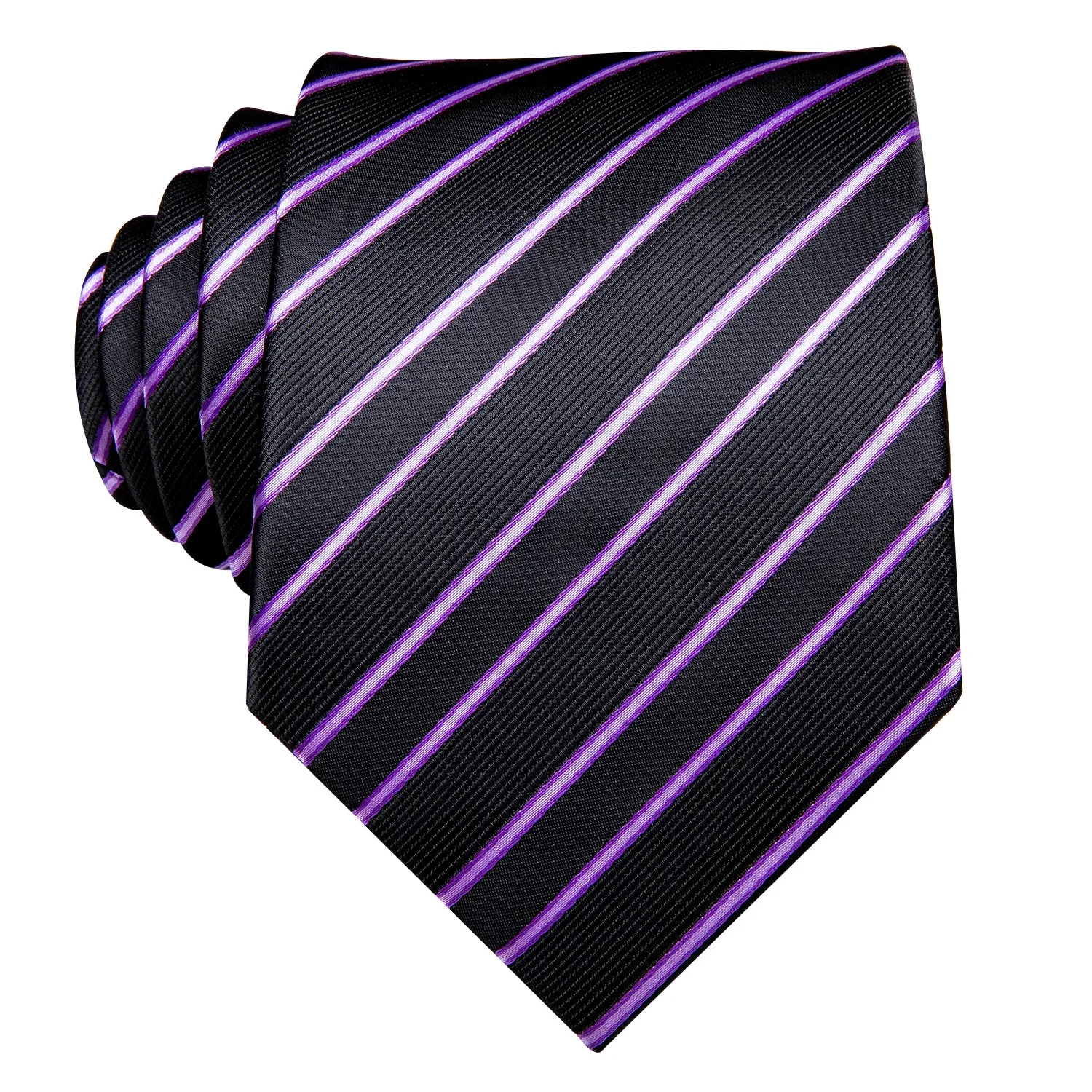 Hi-Tie Black Pink Striped Tie Pocket Square Cufflinks Set for Men