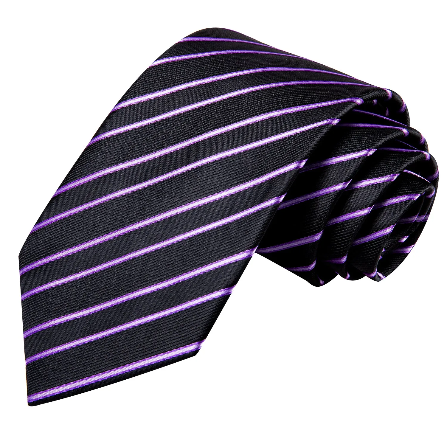 Hi-Tie Black Pink Striped Tie Pocket Square Cufflinks Set for Men