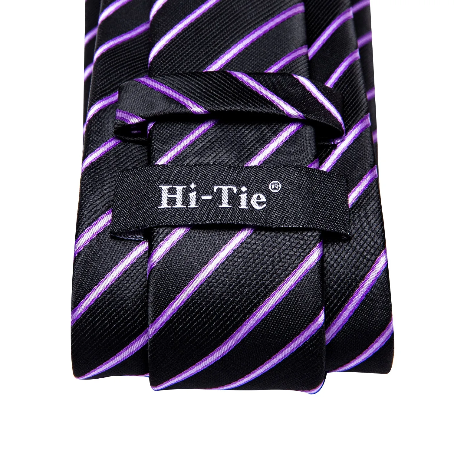 Hi-Tie Black Pink Striped Tie Pocket Square Cufflinks Set for Men