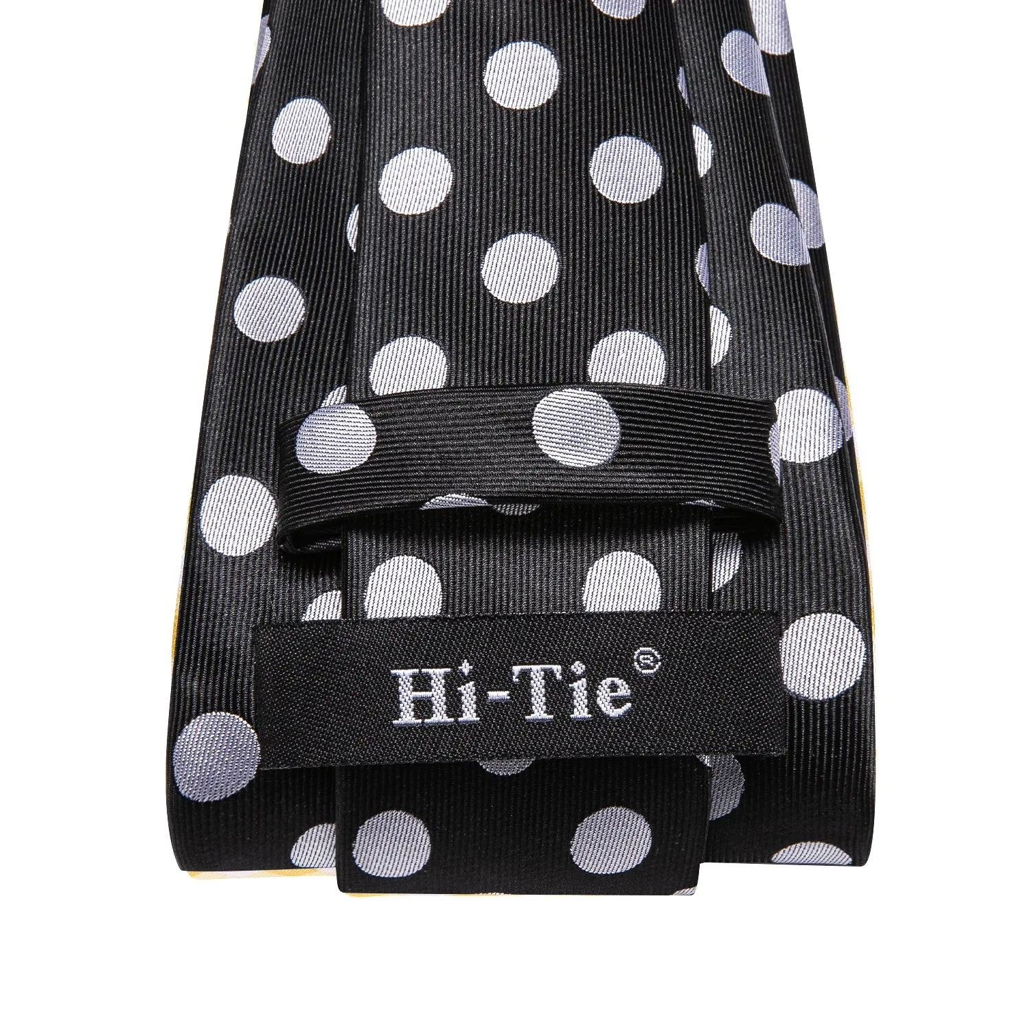 Hi-Tie Black White Polka Dots 67" Extra Long Tie Hanky Cufflinks Set