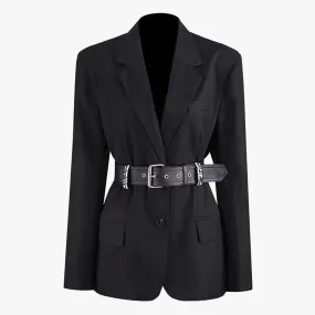 High Street Black Blazer For Women Notched Collar Long Sleeve Solid Blazers Female Autumn Clothes Style Fashion