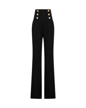 High Waisted 6 Button Crepe Wide-Leg Trousers