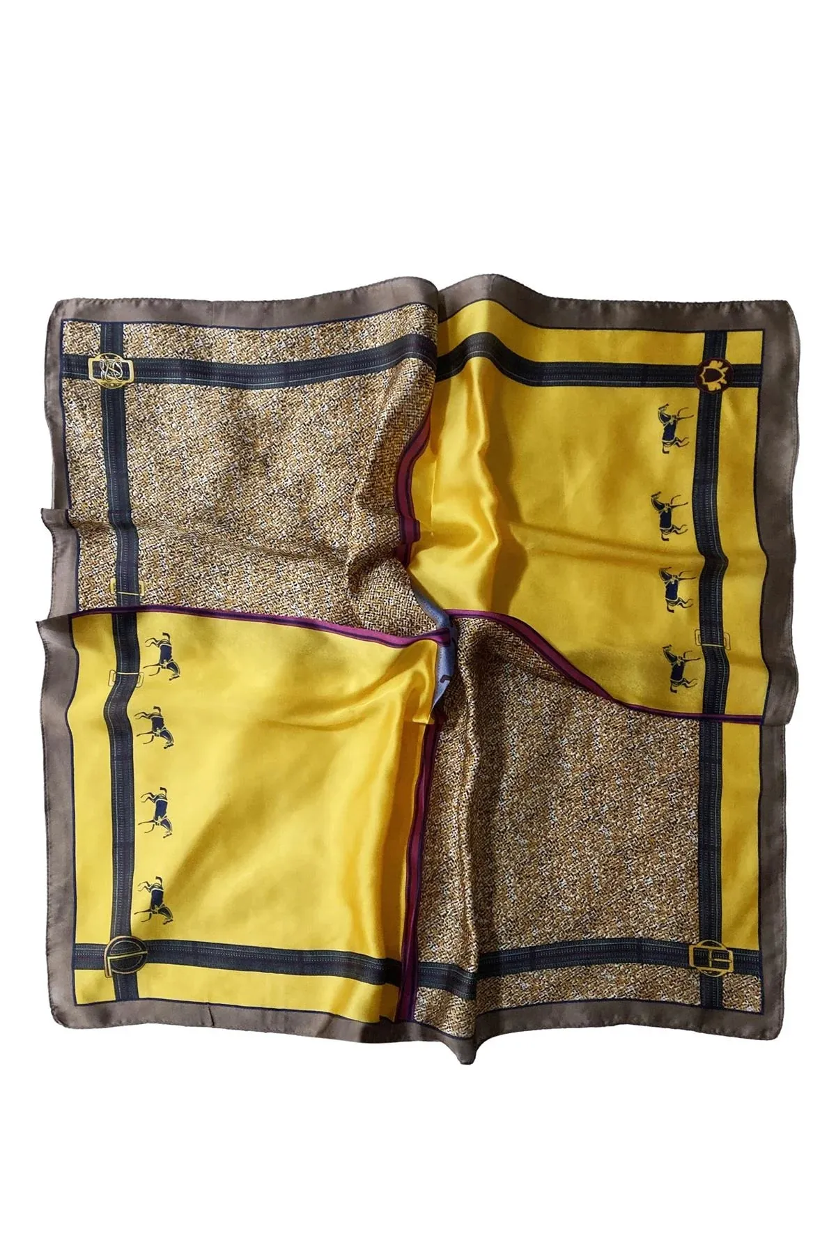 Horse With Belt Border Square Scarf - Yellow