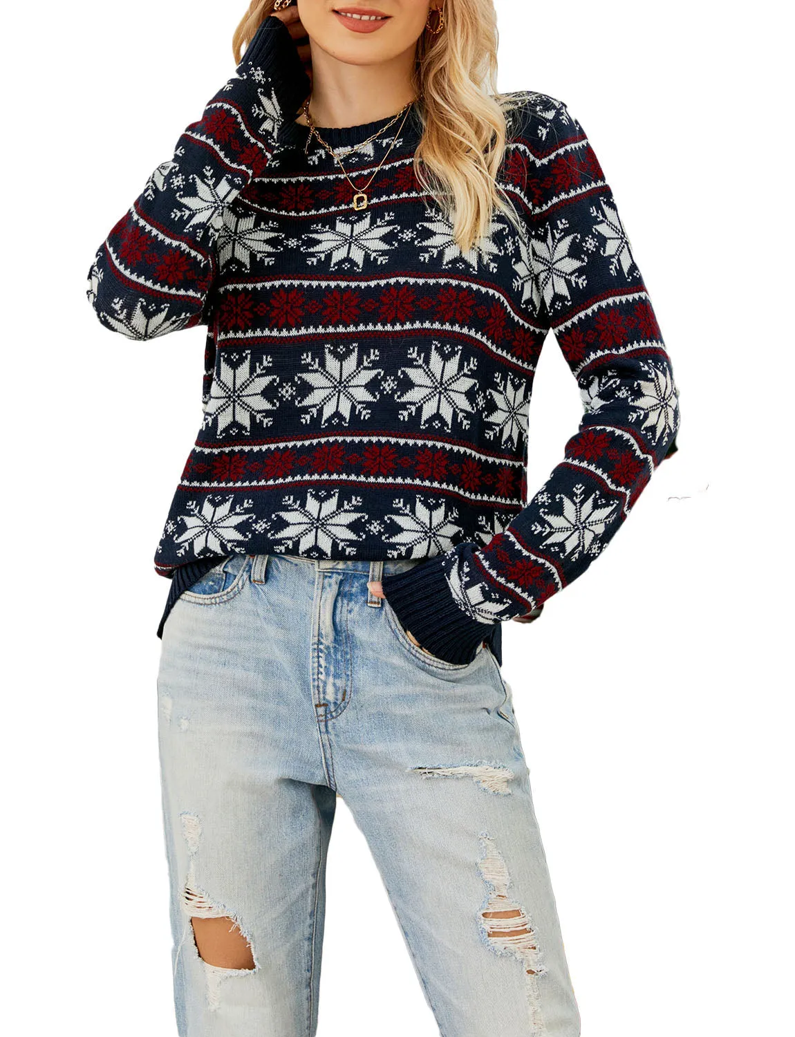 iB-iP Women's Christmas Casual Cozy Top Long Sleeve Pullover Sweater