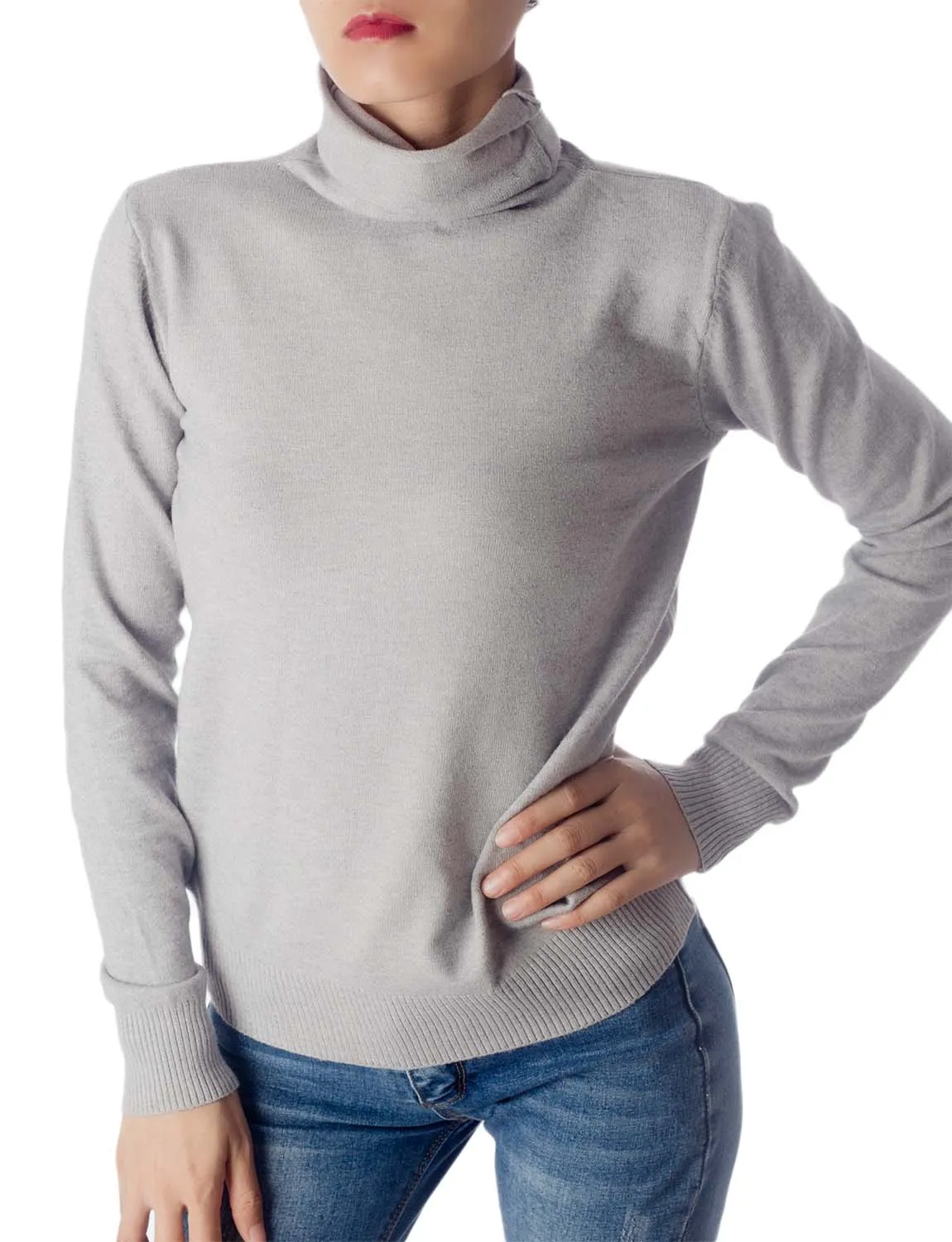 iB-iP Women's Solid Color Lightweight Turtle Neck Tops Fashion Pullover Sweater