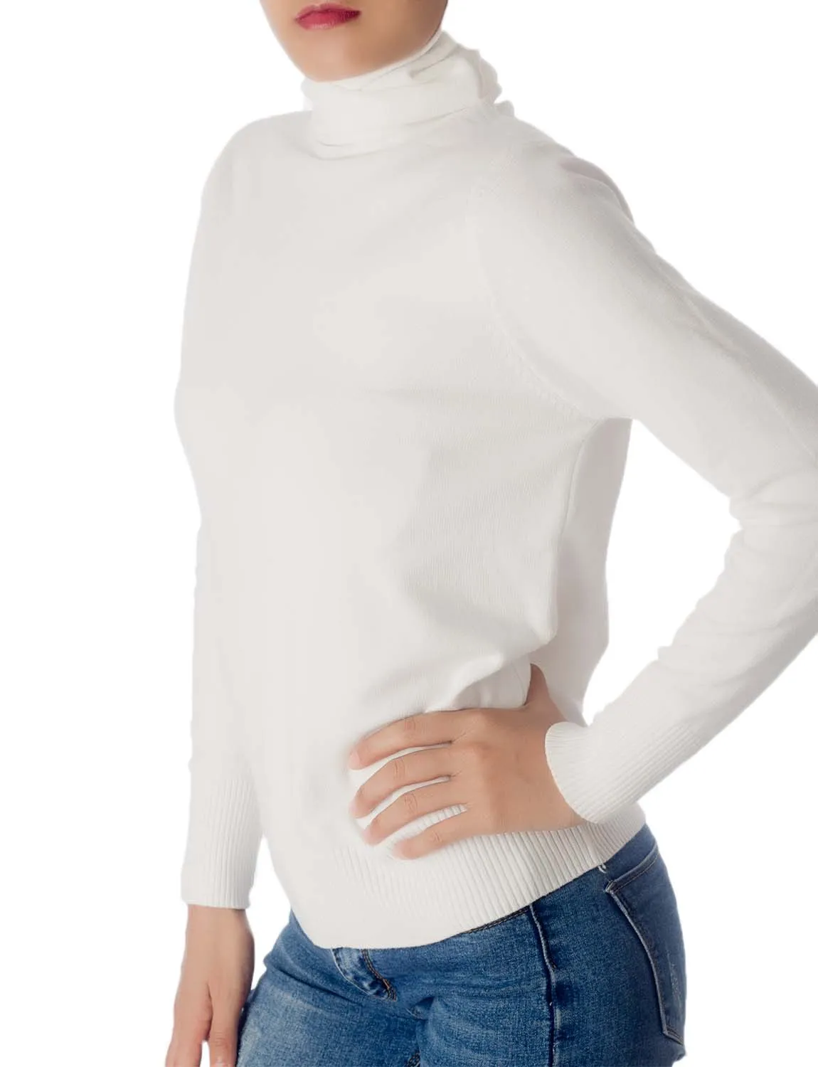 iB-iP Women's Solid Color Lightweight Turtle Neck Tops Fashion Pullover Sweater