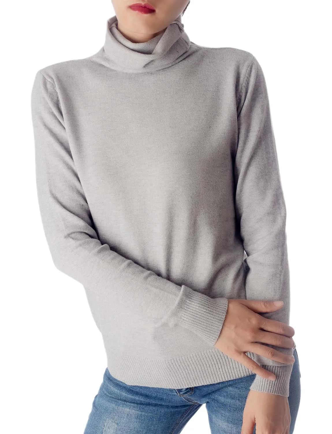 iB-iP Women's Solid Color Lightweight Turtle Neck Tops Fashion Pullover Sweater