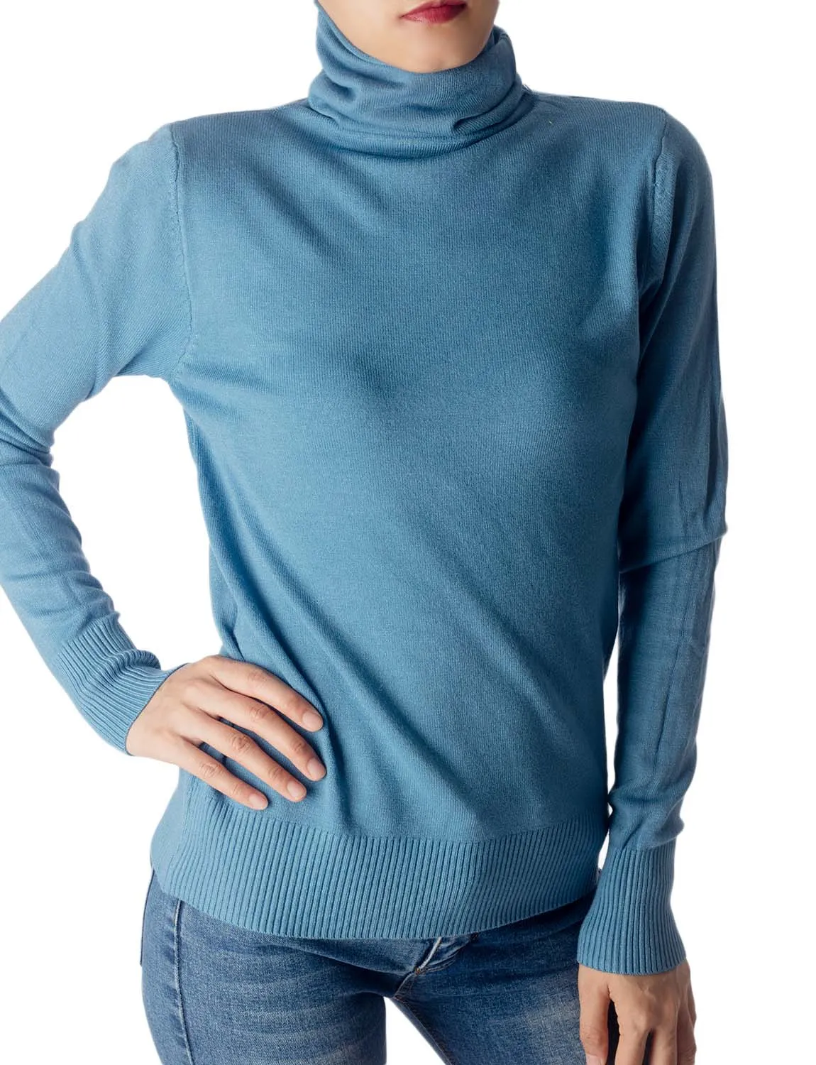 iB-iP Women's Solid Color Lightweight Turtle Neck Tops Fashion Pullover Sweater