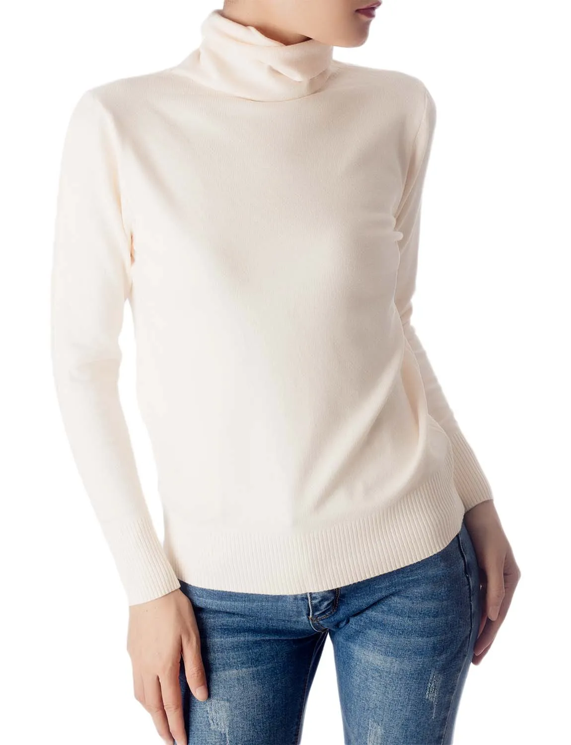 iB-iP Women's Solid Color Lightweight Turtle Neck Tops Fashion Pullover Sweater