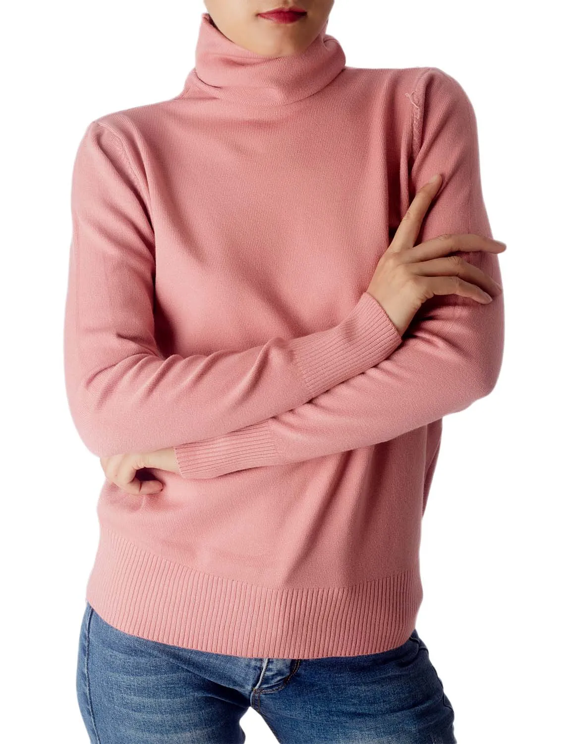 iB-iP Women's Solid Color Lightweight Turtle Neck Tops Fashion Pullover Sweater