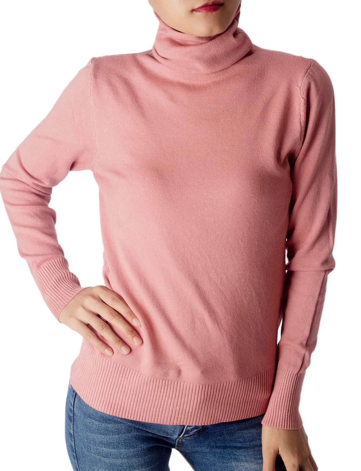 iB-iP Women's Solid Color Lightweight Turtle Neck Tops Fashion Pullover Sweater