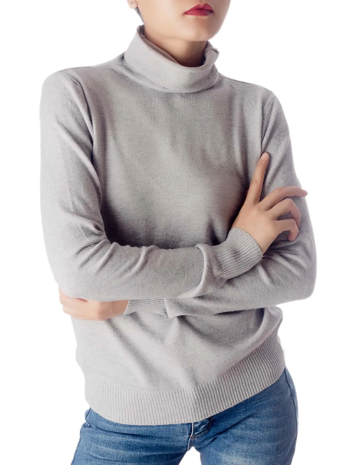 iB-iP Women's Solid Color Lightweight Turtle Neck Tops Fashion Pullover Sweater