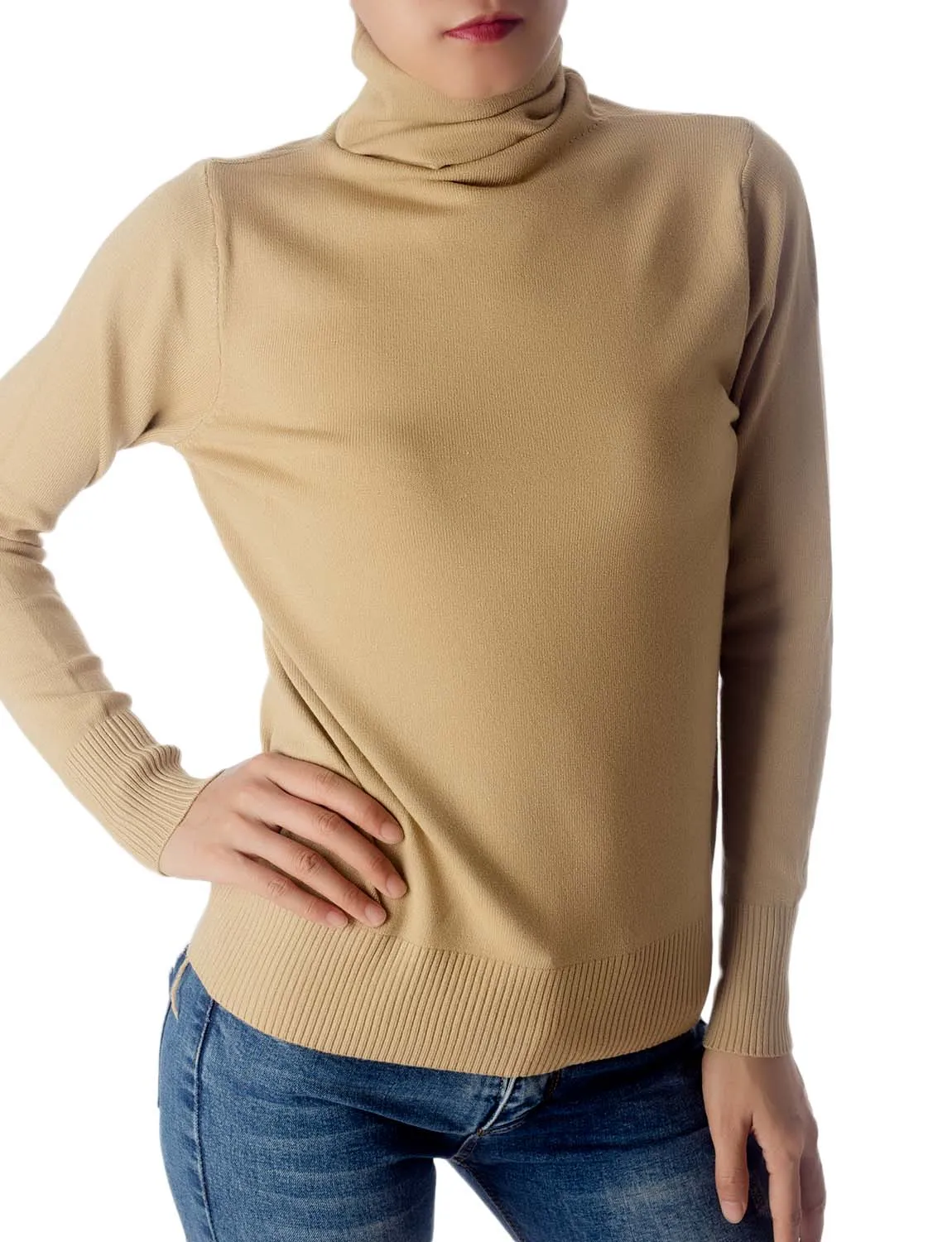 iB-iP Women's Solid Color Lightweight Turtle Neck Tops Fashion Pullover Sweater