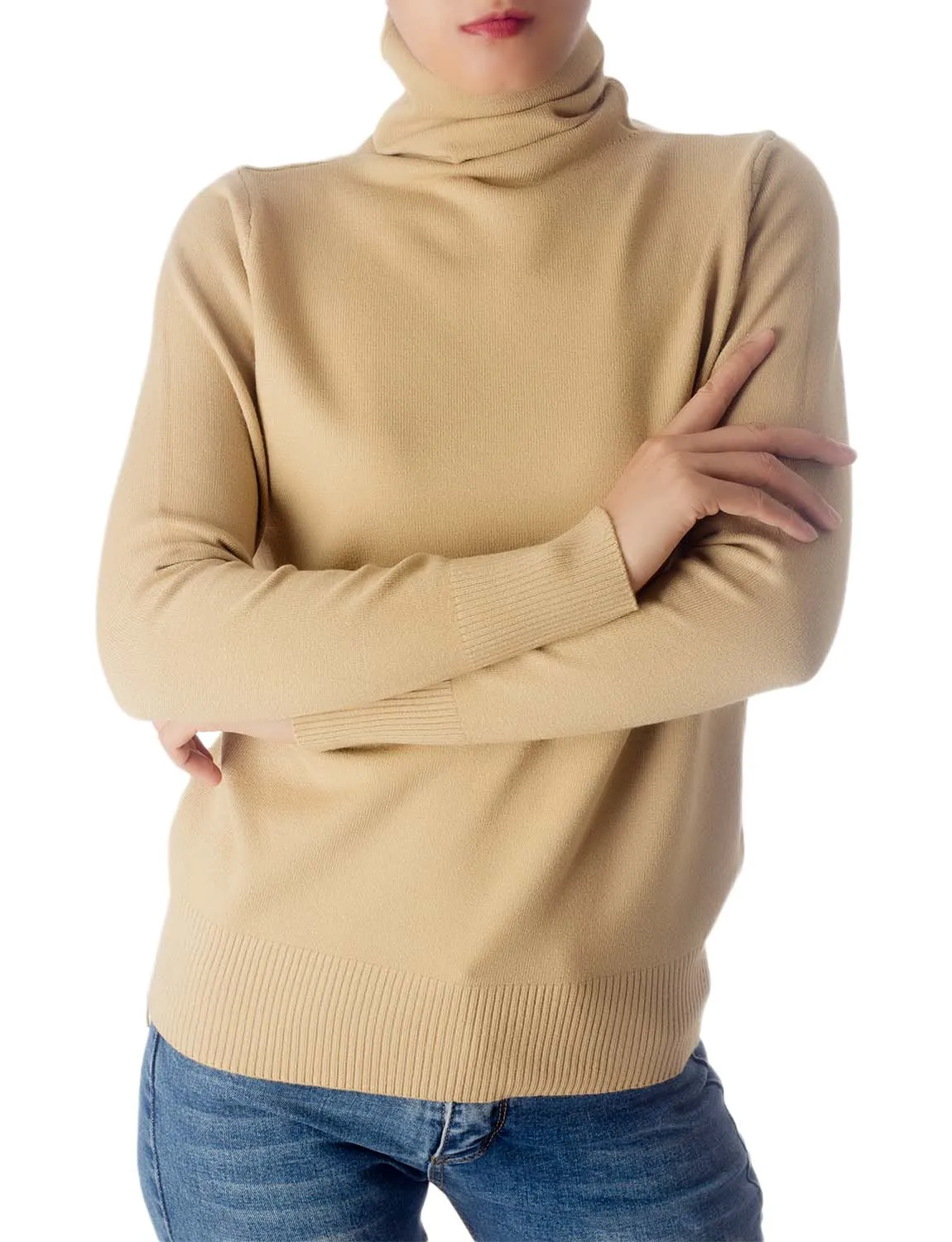 iB-iP Women's Solid Color Lightweight Turtle Neck Tops Fashion Pullover Sweater