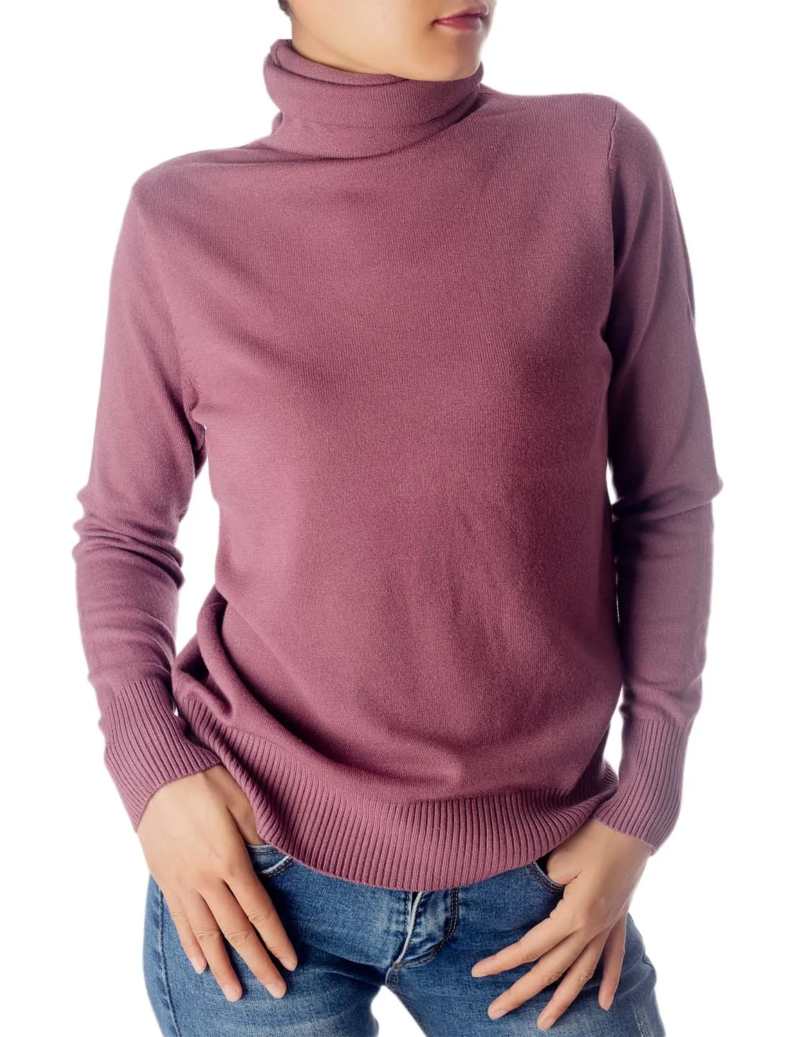 iB-iP Women's Solid Color Lightweight Turtle Neck Tops Fashion Pullover Sweater