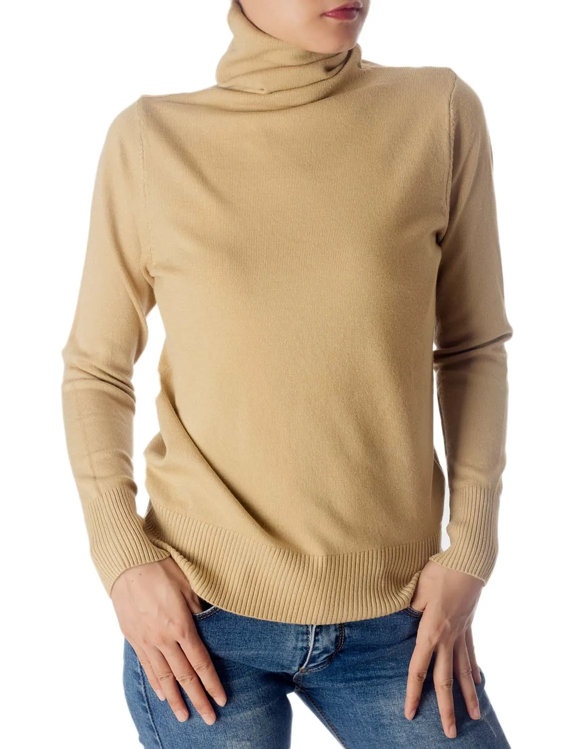 iB-iP Women's Solid Color Lightweight Turtle Neck Tops Fashion Pullover Sweater