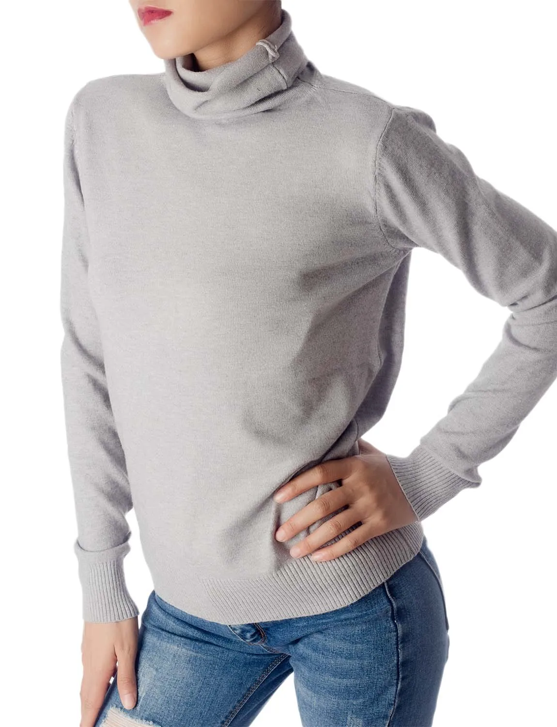 iB-iP Women's Solid Color Lightweight Turtle Neck Tops Fashion Pullover Sweater