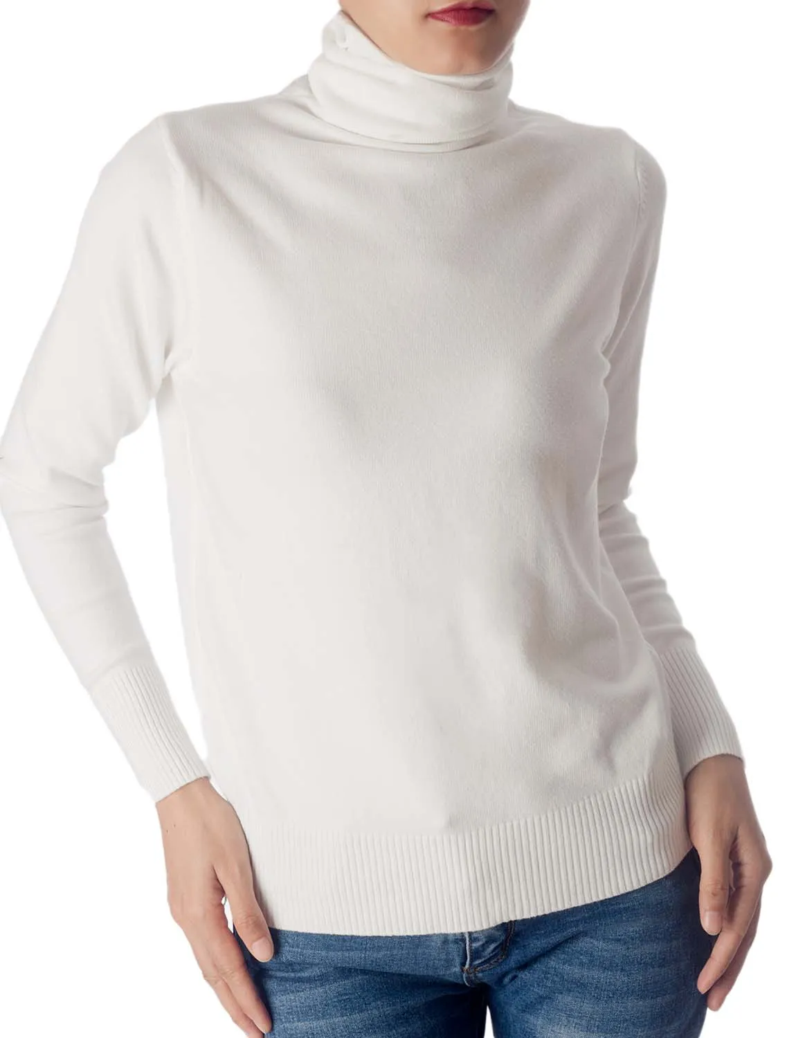 iB-iP Women's Solid Color Lightweight Turtle Neck Tops Fashion Pullover Sweater