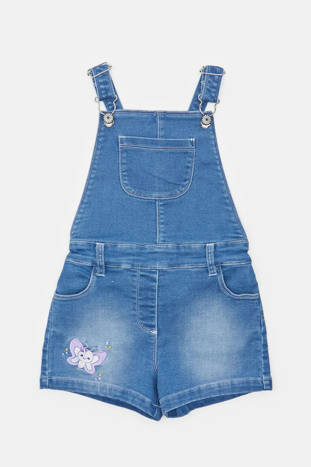 Infant Girls Blue And White Denim Dungaree Set (2 Piece)