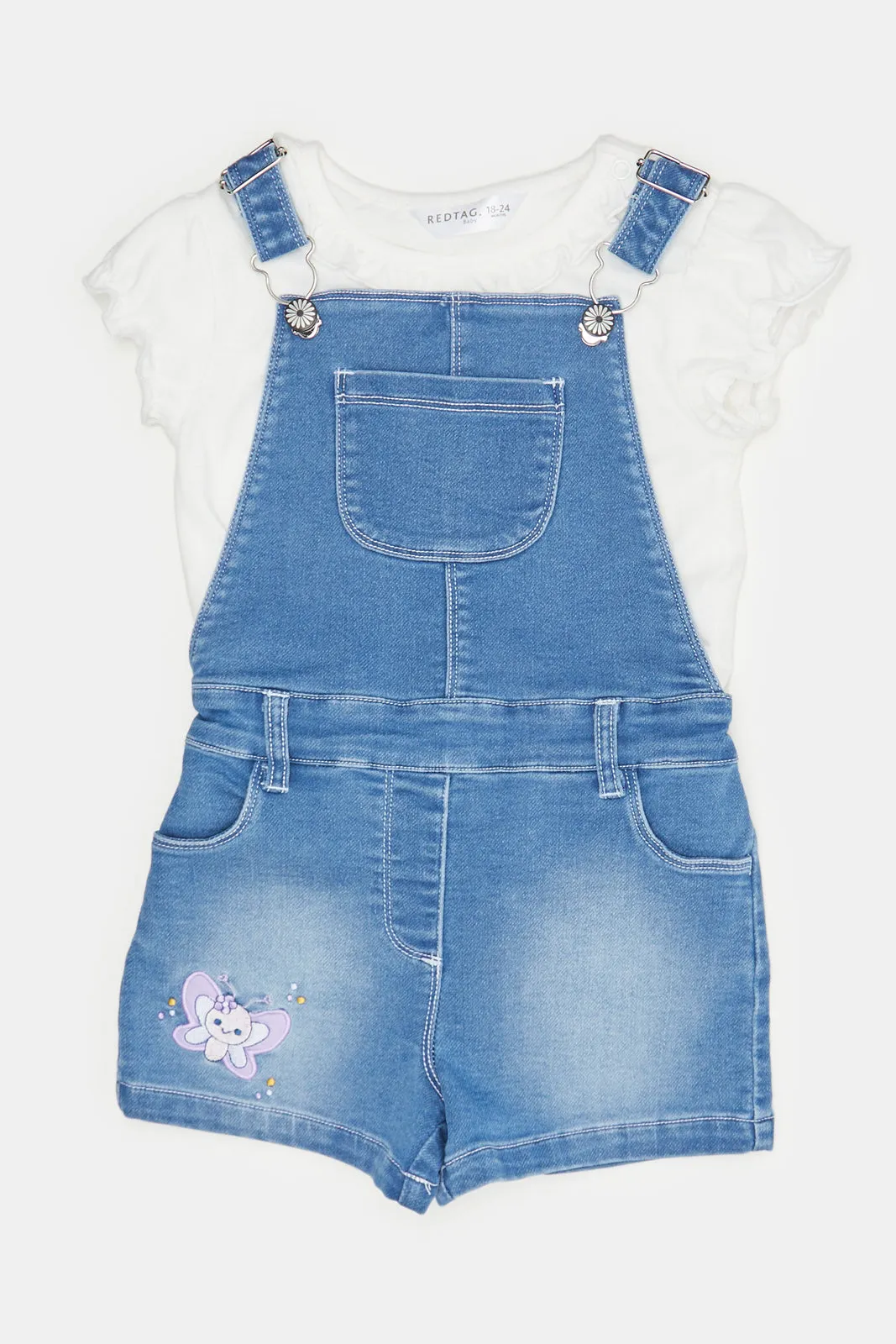 Infant Girls Blue And White Denim Dungaree Set (2 Piece)