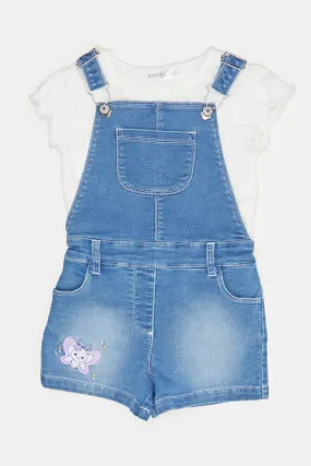 Infant Girls Blue And White Denim Dungaree Set (2 Piece)