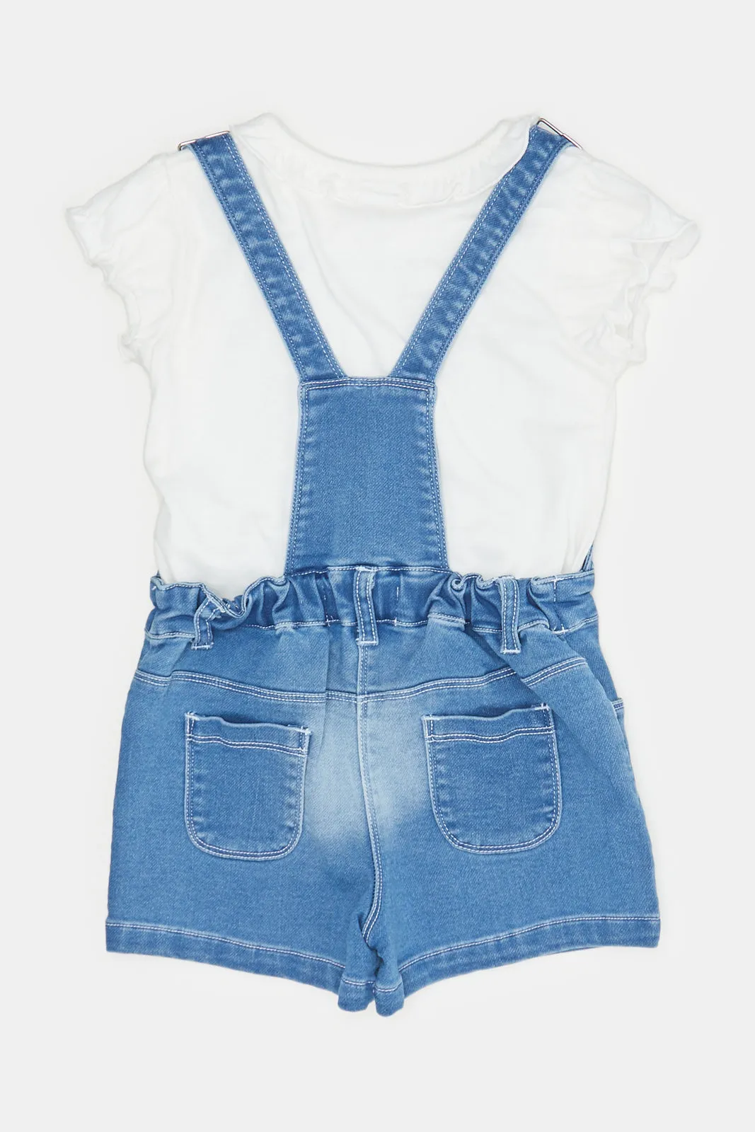 Infant Girls Blue And White Denim Dungaree Set (2 Piece)