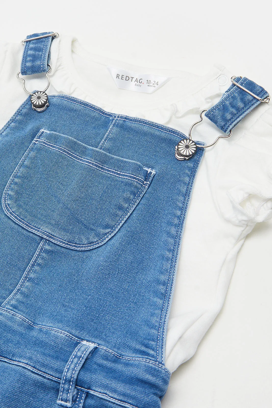 Infant Girls Blue And White Denim Dungaree Set (2 Piece)