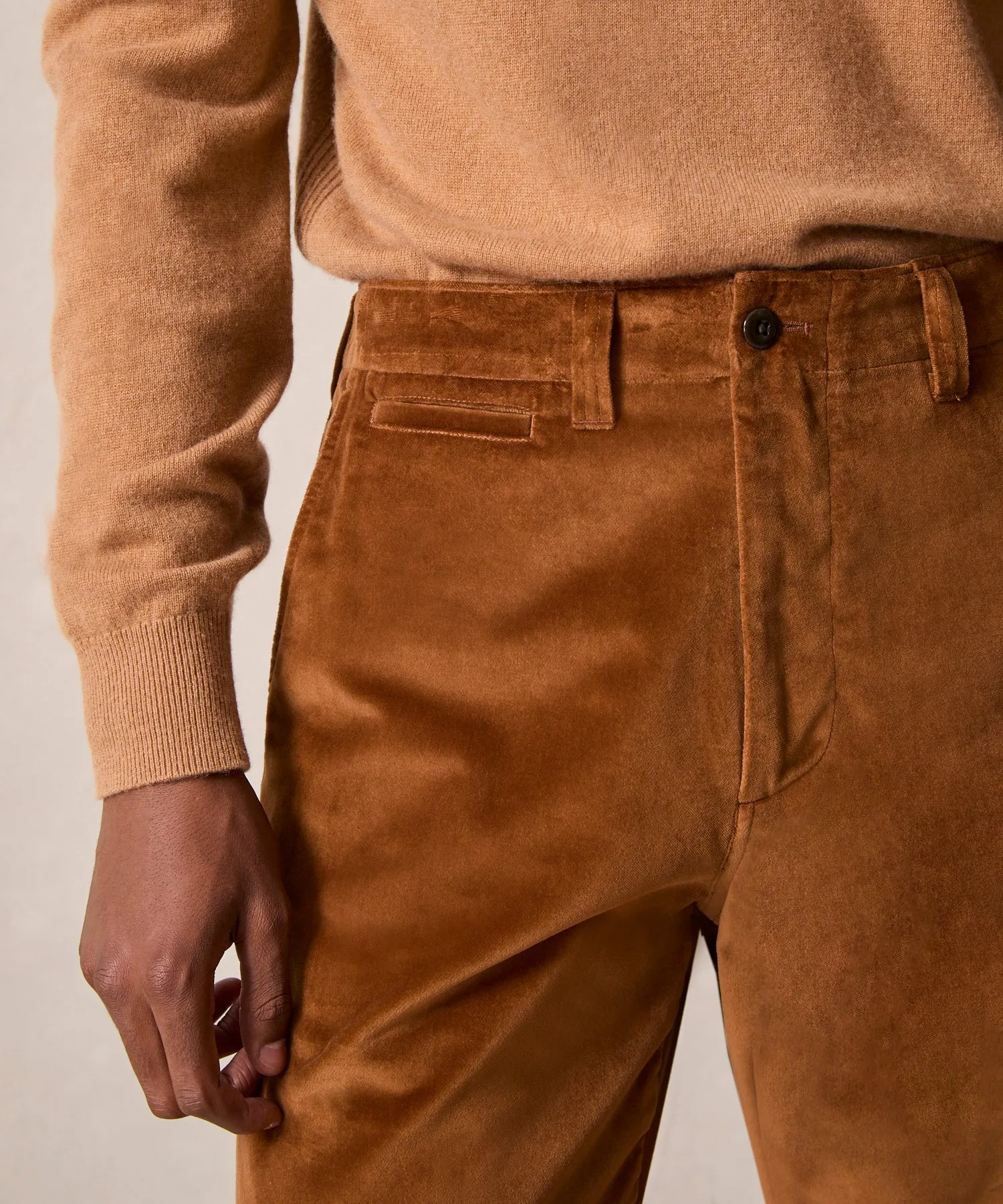 Italian Relaxed Velvet Trouser in Caramel