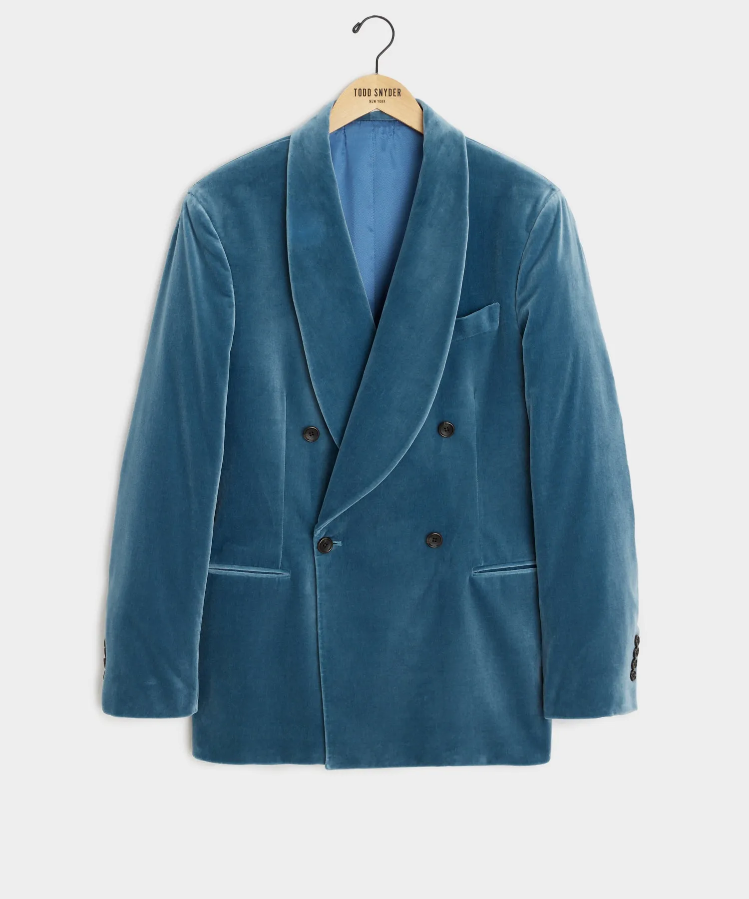 Italian Velvet Double Breasted Shawl Jacket in Turquoise