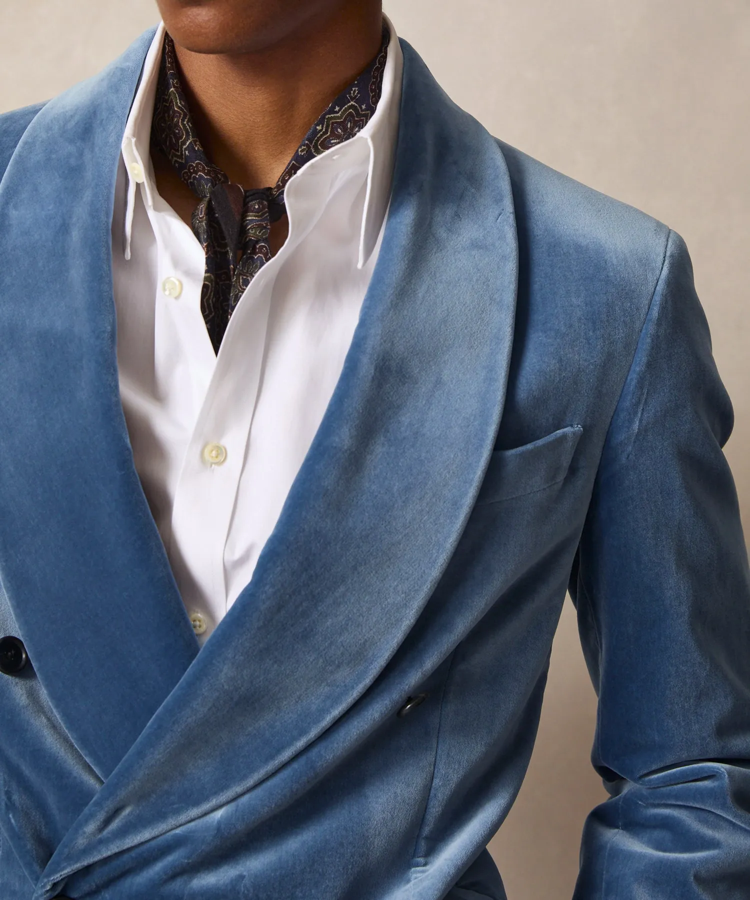 Italian Velvet Double Breasted Shawl Jacket in Turquoise