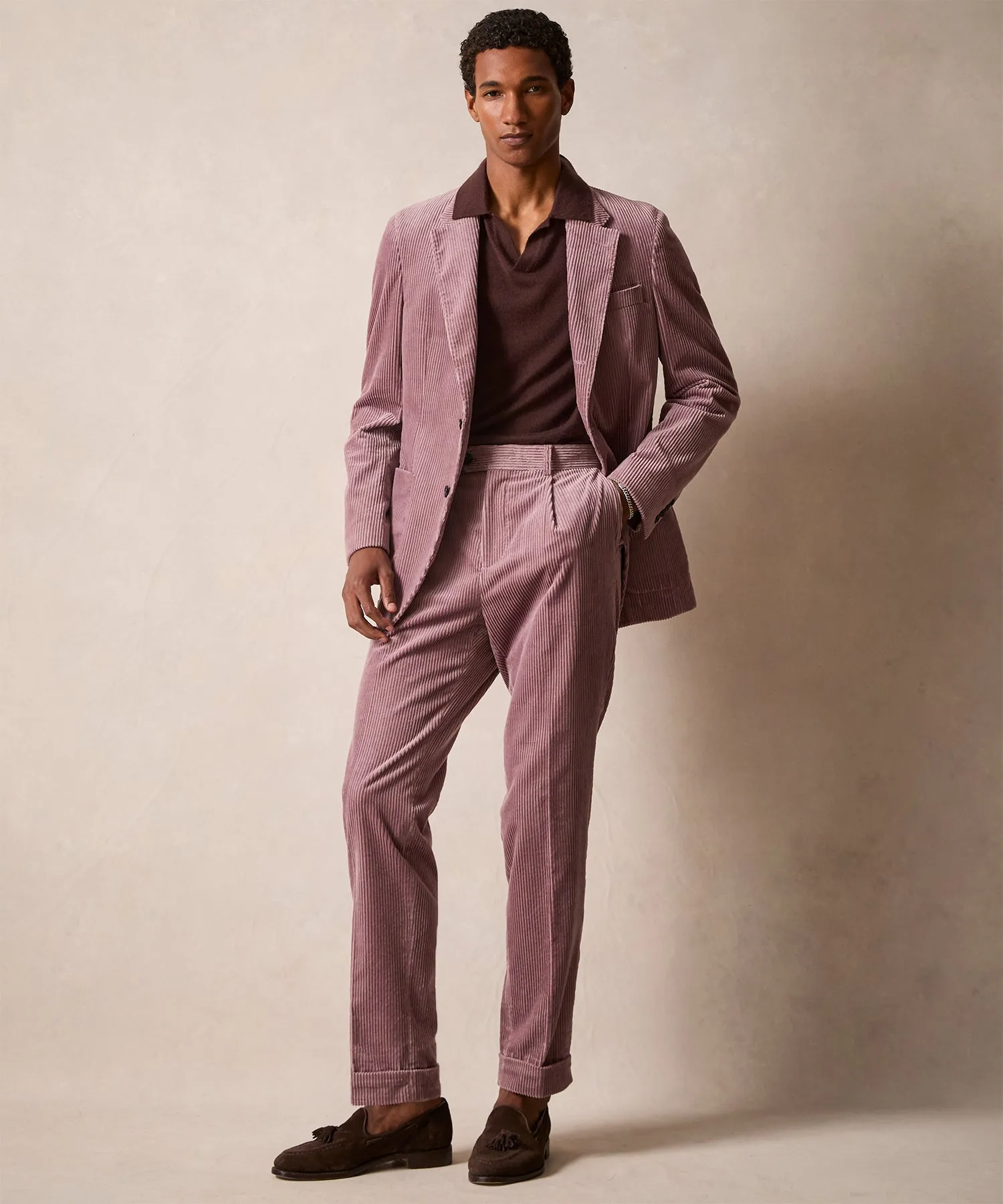 Italian Wide Wale Corduroy Madison Trouser in Mauve