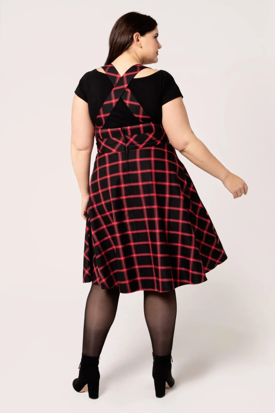 Janine Black & Red Plaid Pinafore Dress by Hell Bunny