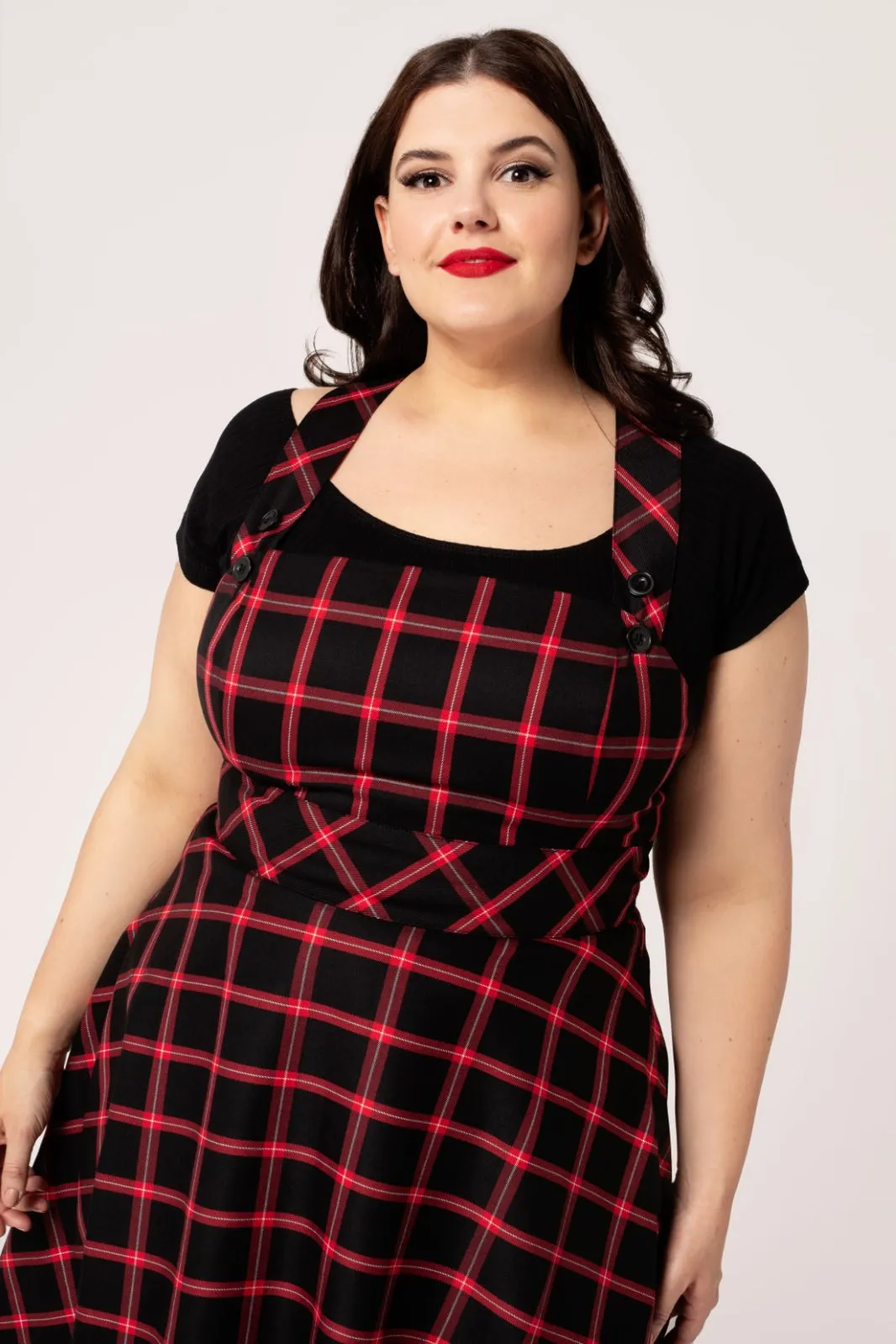 Janine Black & Red Plaid Pinafore Dress by Hell Bunny