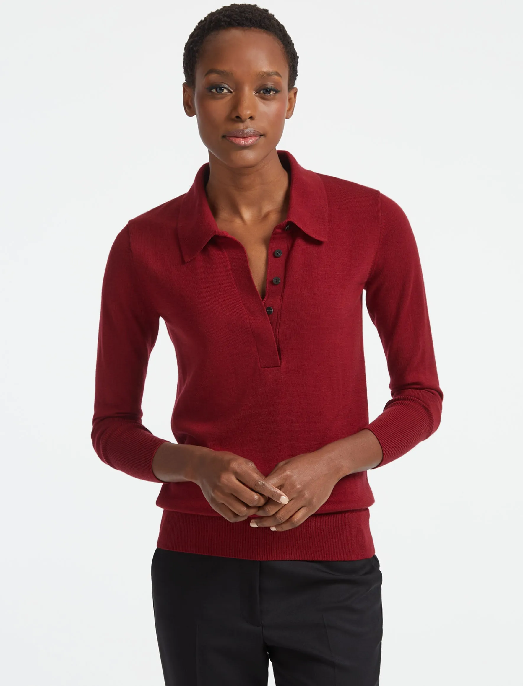 Josie Wool Collared Jumper - Dark Red