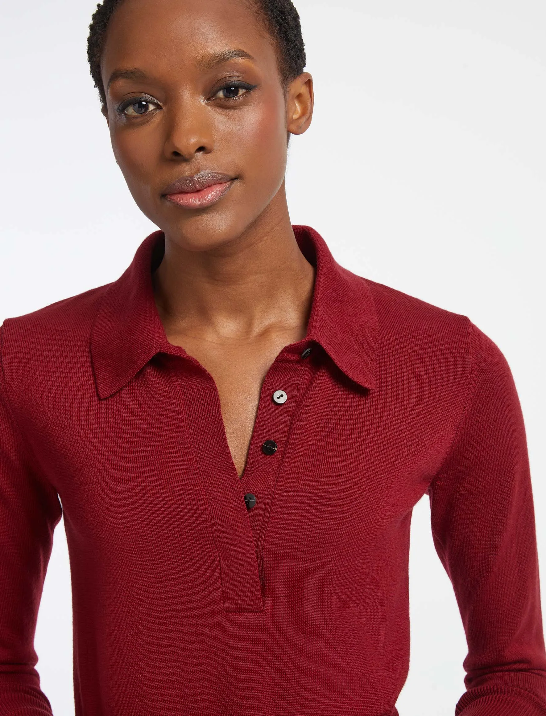 Josie Wool Collared Jumper - Dark Red