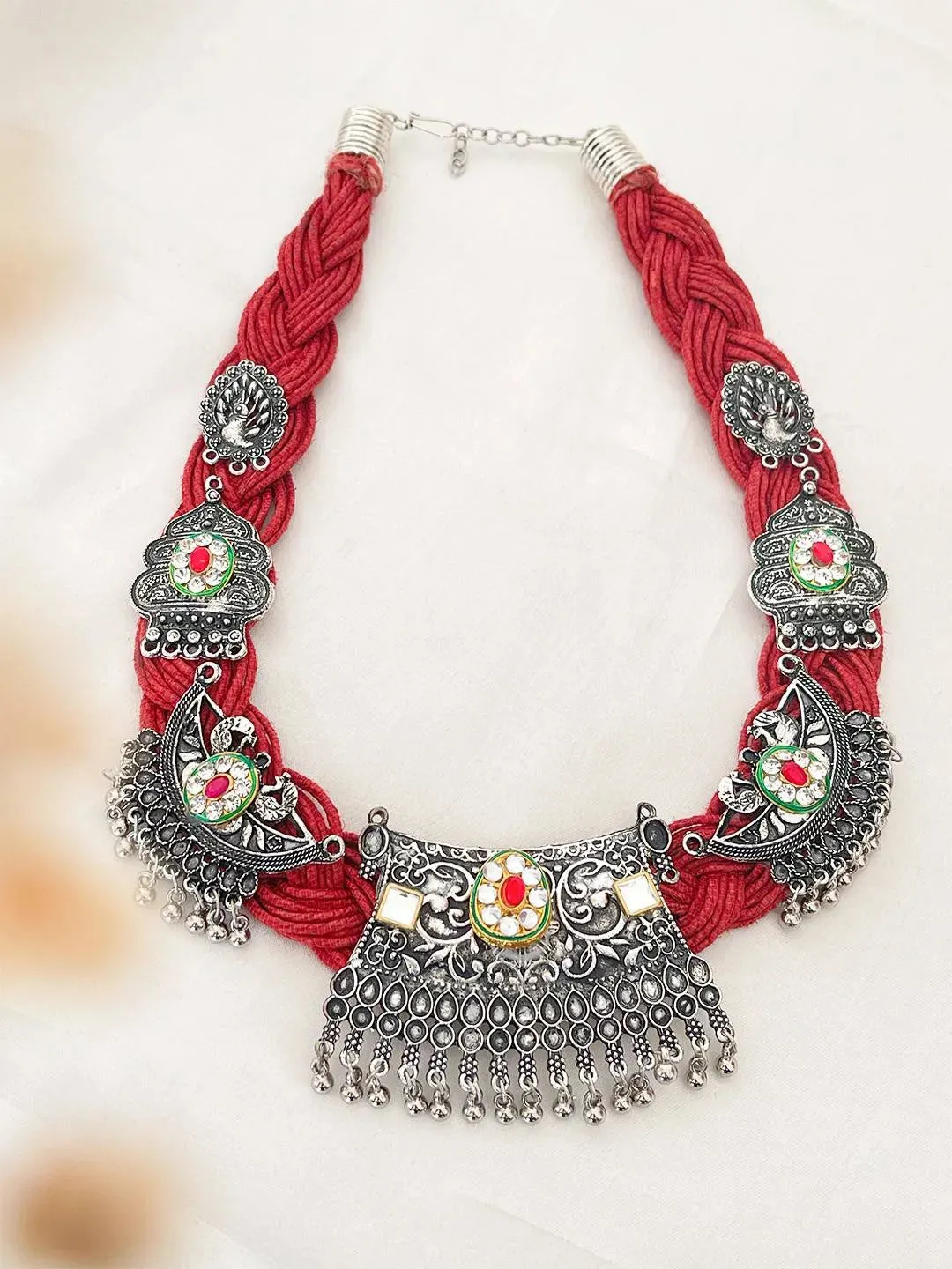 Jute Oxidised Kundan Stone Embellished Necklace