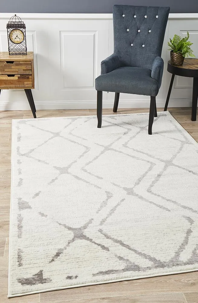 Kendall Contemporary Diamond Rug White Grey