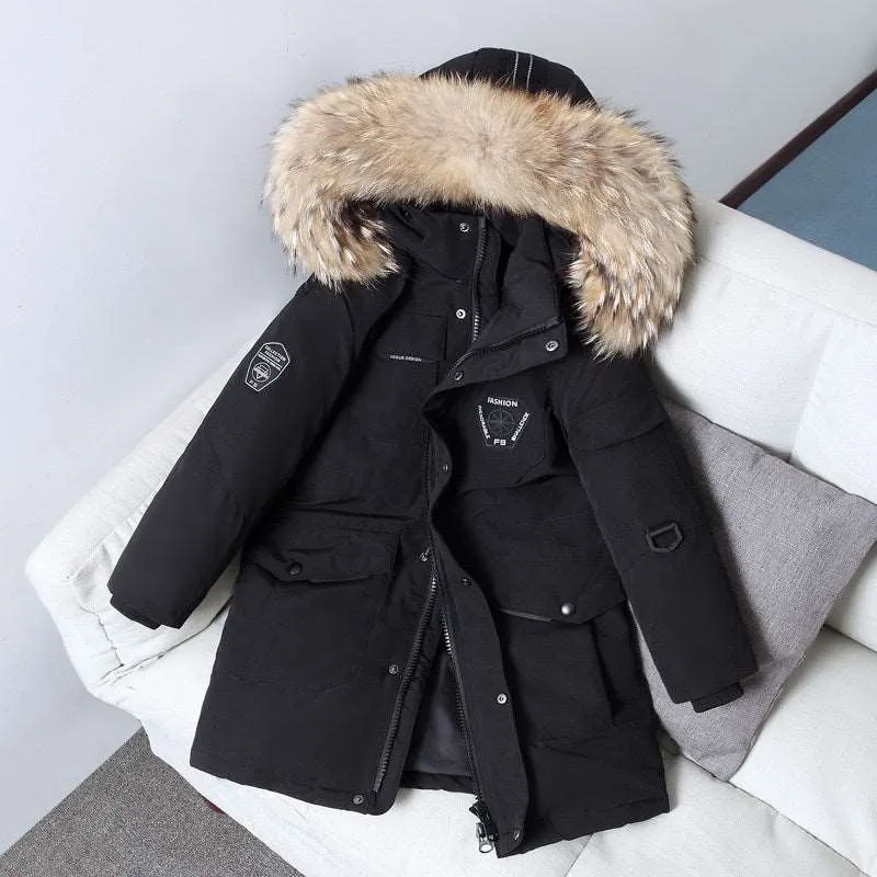 Kids Mid-length Thick Down Coat with Fur