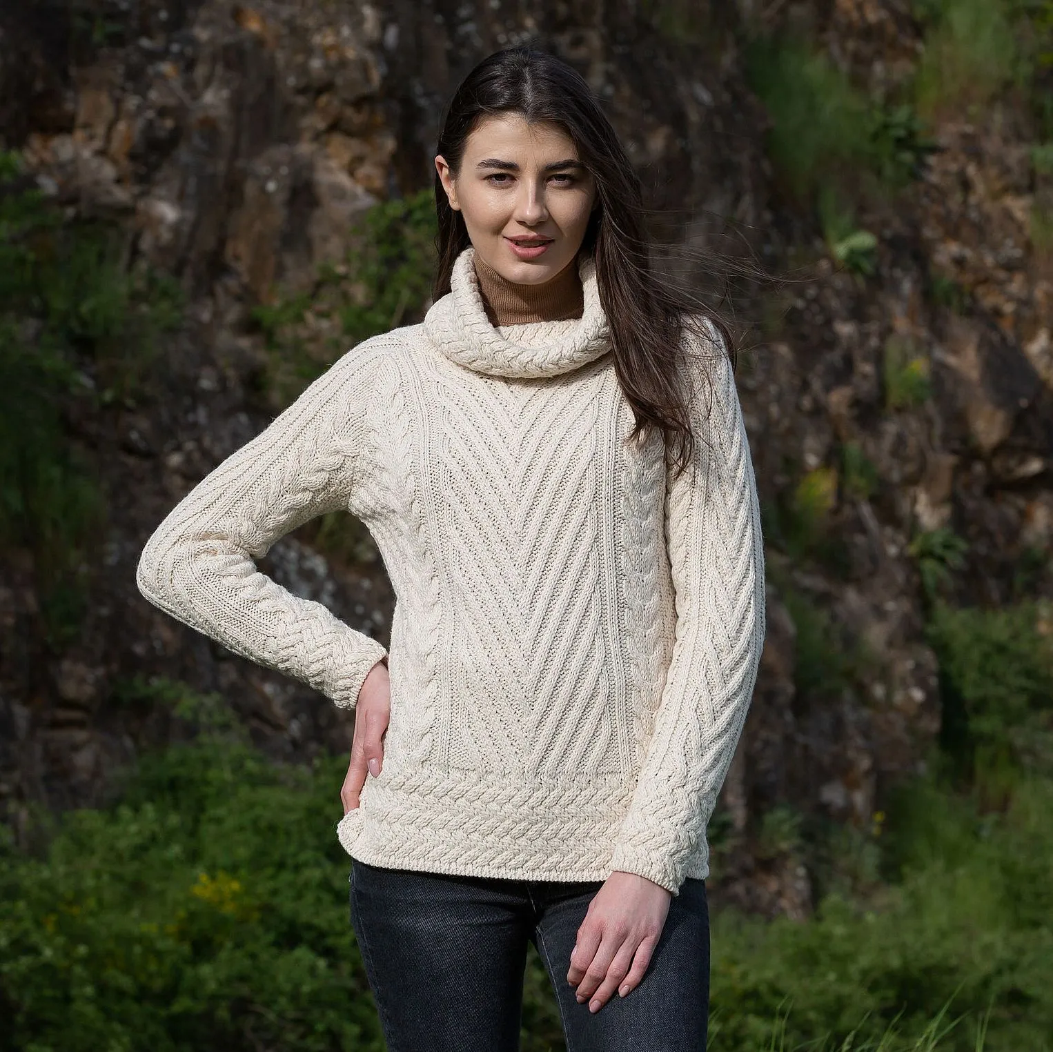 Ladies Irish Aran Turtleneck Sweater