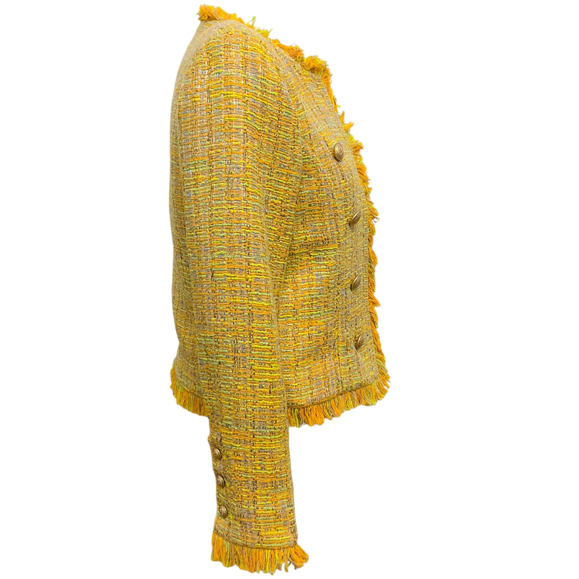 L'Agence Yellow Multi Tweed Tinley Open Front Blazer