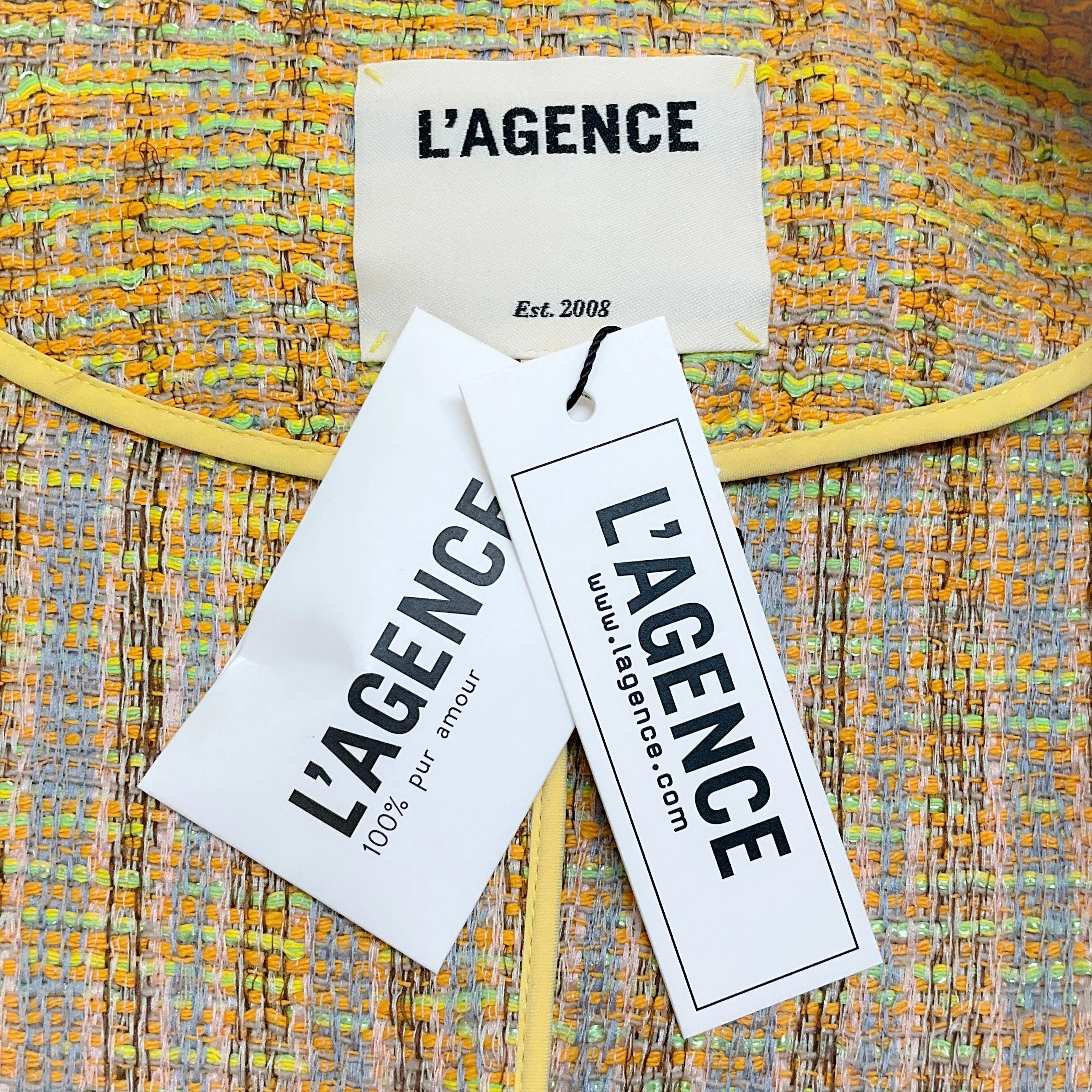 L'Agence Yellow Multi Tweed Tinley Open Front Blazer