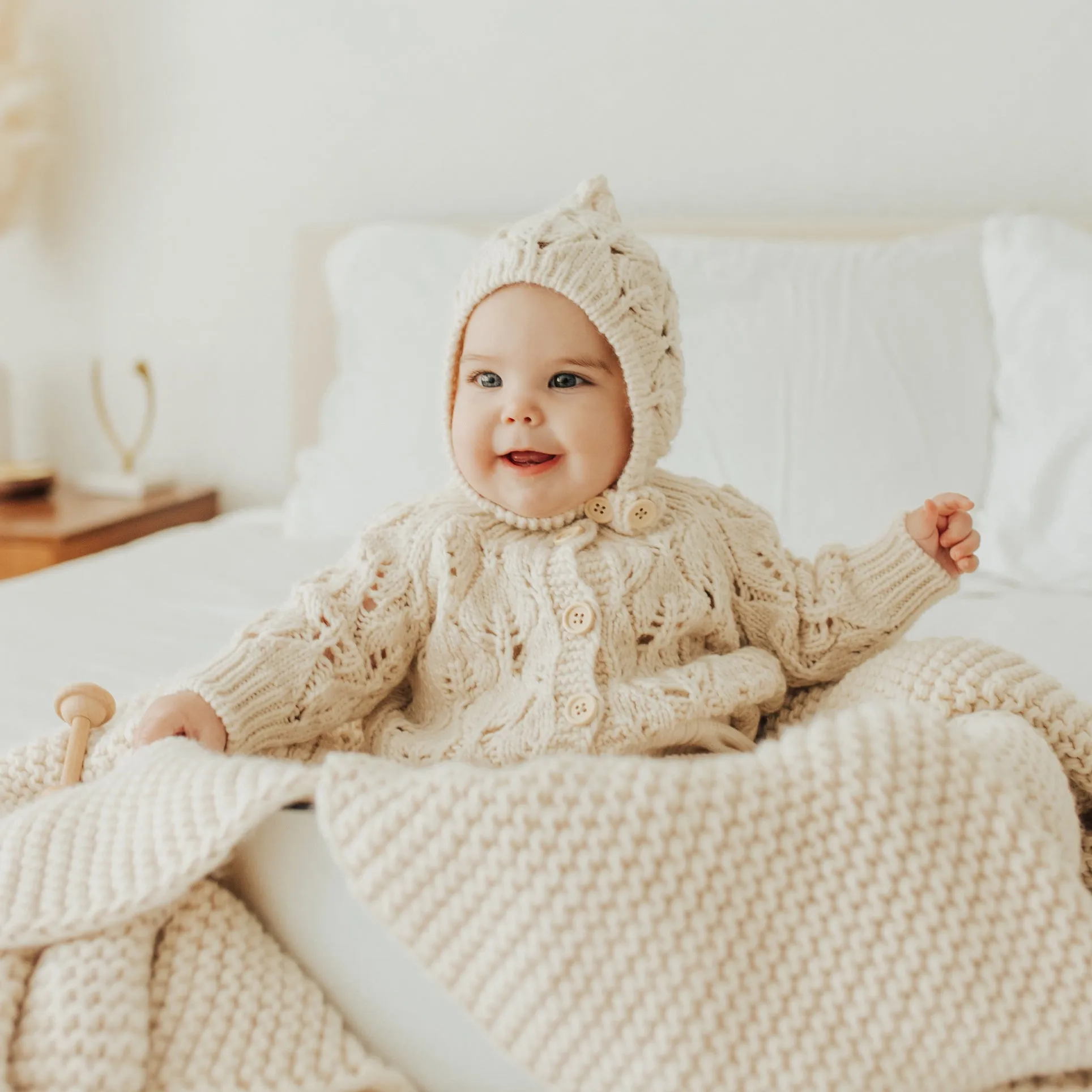 Leaf Lace Cardigan Sweater Natural