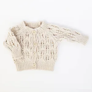 Leaf Lace Hand Knit Cardigan Sweater Natural