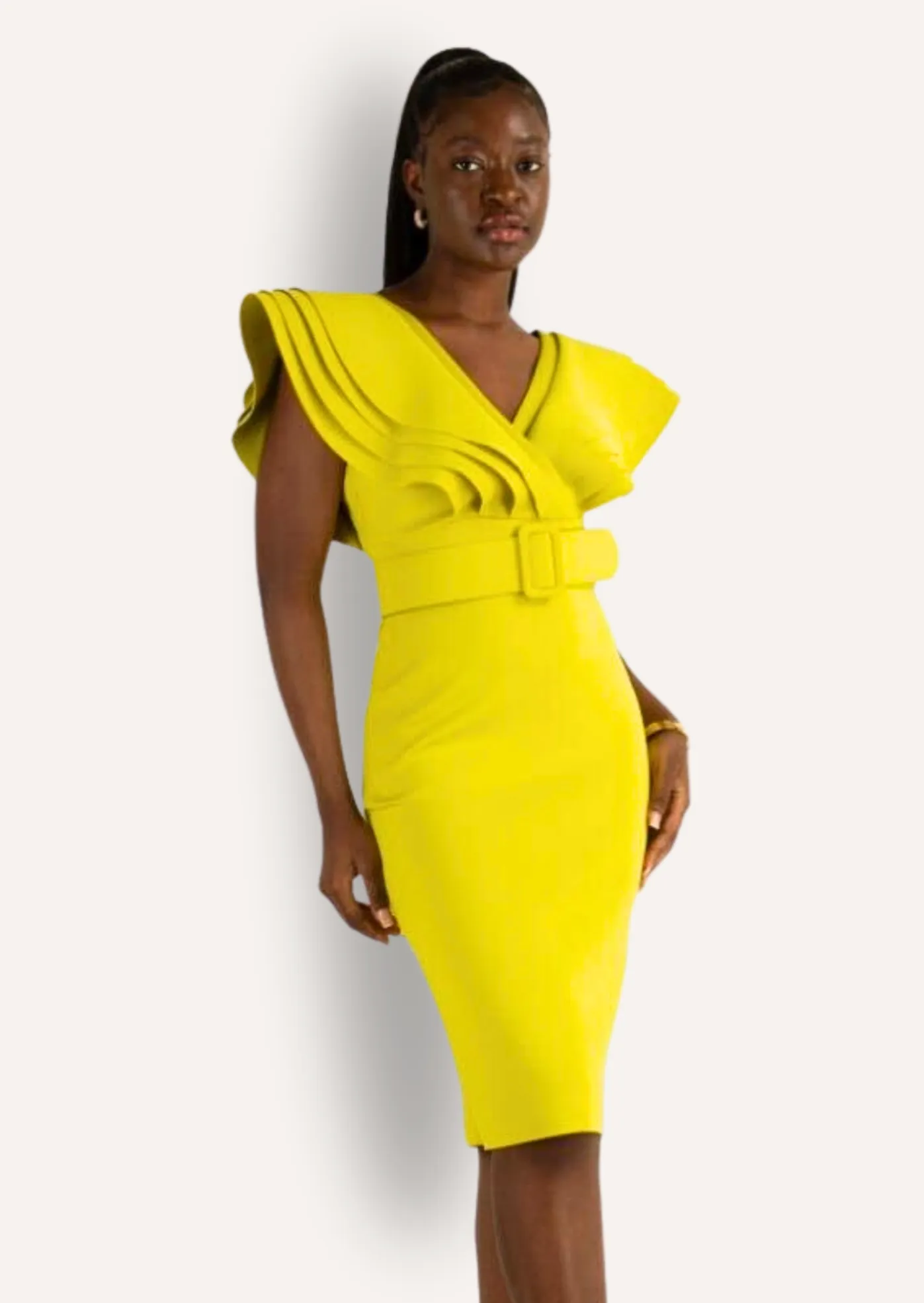 Leah Lime Ruffle Neck Bodycon Dress