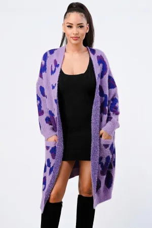 Leopard Angora Sweater Oversized Cardigan -Ships from The US